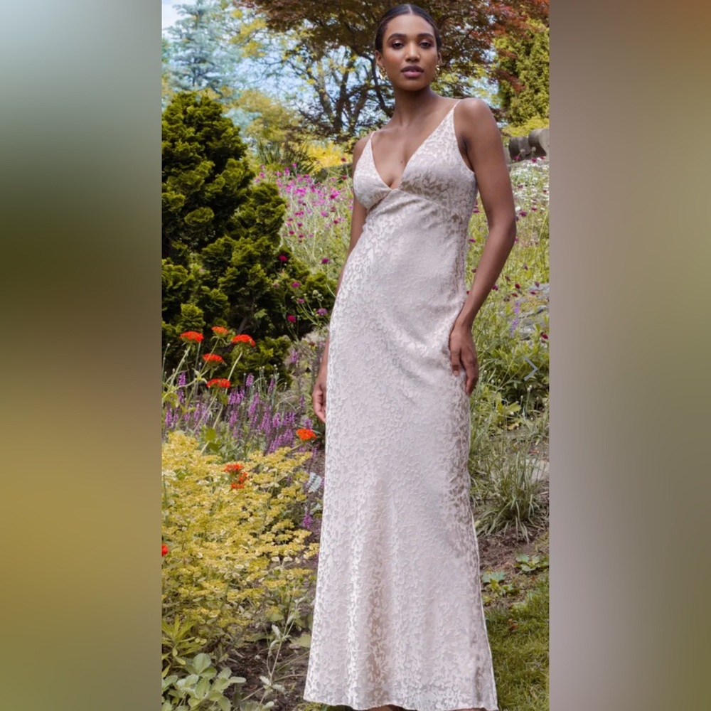 Jenny Yoo Gabriela Gown in Prosecco Satin Burnout